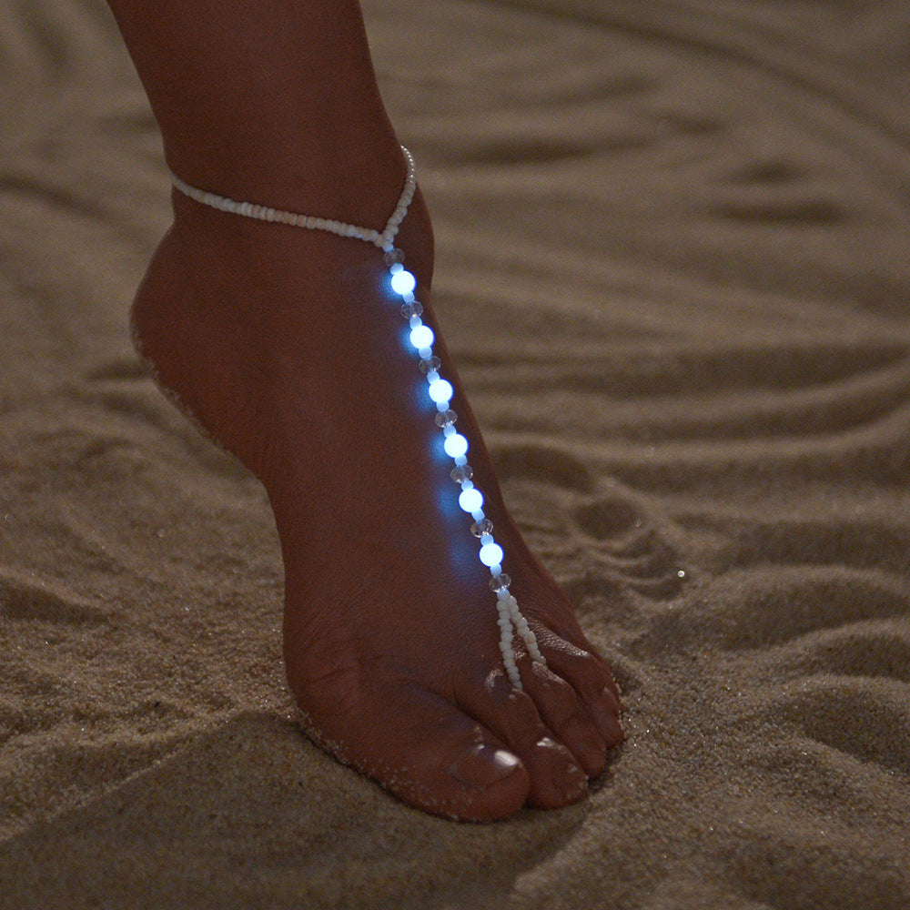 Adjustable Woven Anklets for Women, Colorful Resin Beads with Glow-Style Detail Options - XY-2791-2 / Glow-in-the-dark anklet