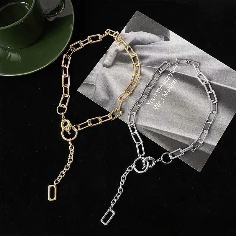 Mixed-Link Metal Necklace, Short Geometric Chain Design in Gold-Tone or Silver-Tone Finish - Personalized silver necklace / Personalized gold necklace