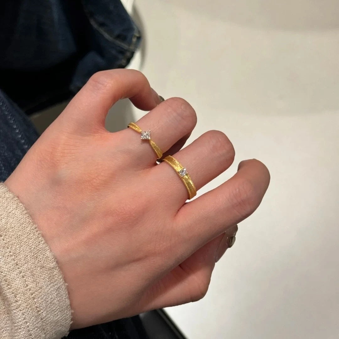 Gold-Tone Stacking Ring for Women, Brushed Band with Marquise or Square Clear Accent