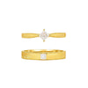 Gold-Tone Stacking Ring for Women, Brushed Band with Marquise or Square Clear Accent