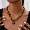 Heart Pendant Beaded Necklace for Women, Glass-Style Pendant with Brown, White or Black Bead Options - Product view 1