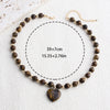 Heart Pendant Beaded Necklace for Women, Glass-Style Pendant with Brown, White or Black Bead Options - Product view 2