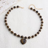 Heart Pendant Beaded Necklace for Women, Glass-Style Pendant with Brown, White or Black Bead Options - Product view 4