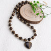 Heart Pendant Beaded Necklace for Women, Glass-Style Pendant with Brown, White or Black Bead Options - Xl3054 brown