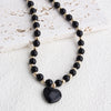 Heart Pendant Beaded Necklace for Women, Glass-Style Pendant with Brown, White or Black Bead Options - Xl3054 black