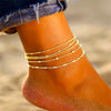 5-Piece Anklet Set for Women, Alloy Chains with Mixed Geometric Designs in Gold or Silver Tone - JL-001