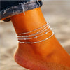 5-Piece Anklet Set for Women, Alloy Chains with Mixed Geometric Designs in Gold or Silver Tone - Jl-001 white k