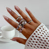 Mixed Statement Ring Set, Textured Alloy with Clear or Colored Accents, 6 Style Options
