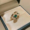 Coiled Snake Ring, Gold-Tone Copper with Green and Clear Accents, Adjustable