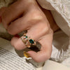 Coiled Snake Ring, Gold-Tone Copper with Green and Clear Accents, Adjustable