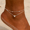 Multi-Layer Heart Anklet for Women, Alloy Bead Chains in Gold or Silver Tone - Product view 1