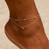 Multi-Layer Heart Anklet for Women, Alloy Bead Chains in Gold or Silver Tone - Product view 2