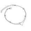 Multi-Layer Heart Anklet for Women, Alloy Bead Chains in Gold or Silver Tone - Silver