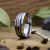 Three-Channel Inlay Band Ring, Stainless Steel, 6 Decorative Designs, Sizes 7-13