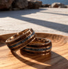 Three-Channel Inlay Band Ring, Stainless Steel, 6 Decorative Designs, Sizes 7-13