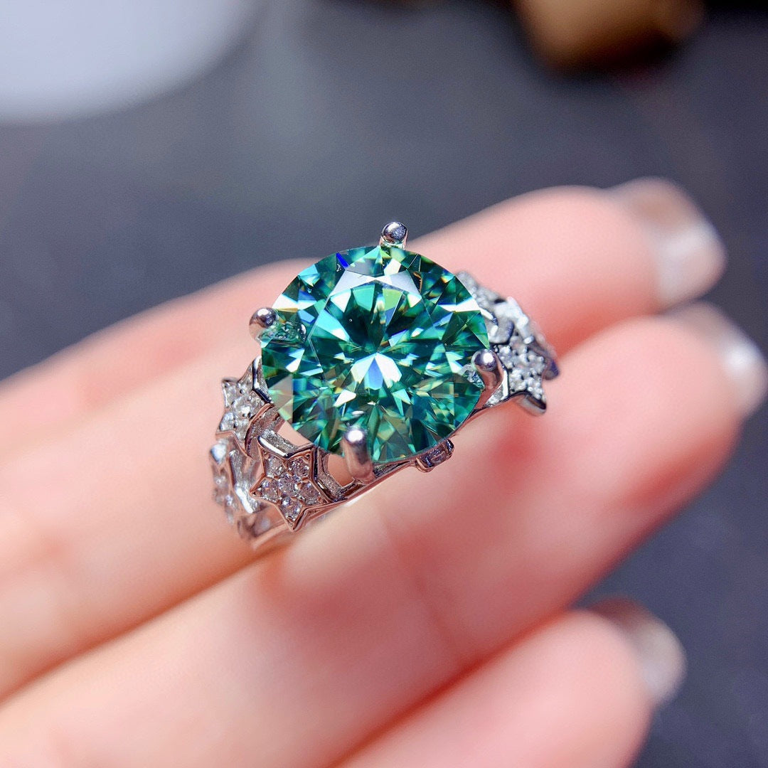 Blue-Green Round Accent Ring, Silver-Tone Copper with 11 mm Center and Adjustable Opening