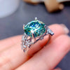 Blue-Green Round Accent Ring, Silver-Tone Copper with 11 mm Center and Adjustable Opening