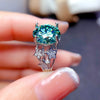Blue-Green Round Accent Ring, Silver-Tone Copper with 11 mm Center and Adjustable Opening
