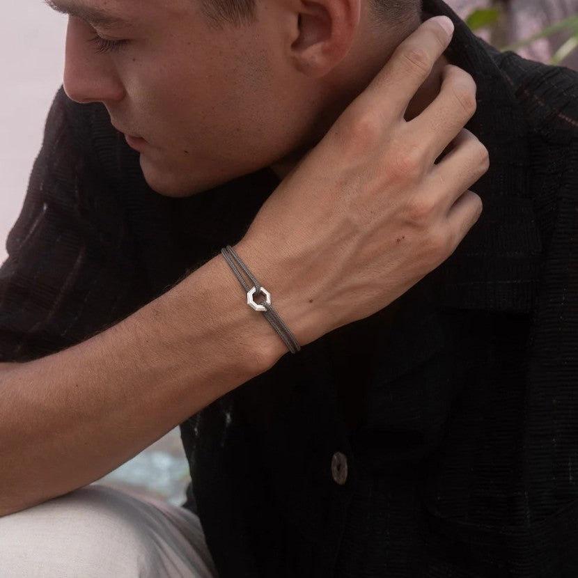 Adjustable Woven Rope Bracelet, Handmade Band with Alloy Geometric Details, Two Design Options - Product view 1