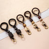 Braided Cord Keychain with Wood and Decorative Beads, Brown Loop, 5 Designs