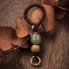 Braided Cord Keychain with Wood and Decorative Beads, Brown Loop, 5 Designs