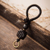Braided Cord Keychain with Wood and Decorative Beads, Brown Loop, 5 Designs