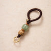 Braided Cord Keychain with Wood and Decorative Beads, Brown Loop, 5 Designs