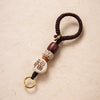Braided Cord Keychain with Wood and Decorative Beads, Brown Loop, 5 Designs
