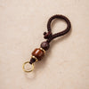 Braided Cord Keychain with Wood and Decorative Beads, Brown Loop, 5 Designs