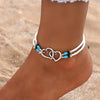 Layered Beaded Anklets for Women, Heart Details with Glass Beads and Coconut Shell-Style Accents - 2925 white
