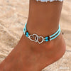 Layered Beaded Anklets for Women, Heart Details with Glass Beads and Coconut Shell-Style Accents - 2925 blue