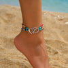Layered Beaded Anklets for Women, Heart Details with Glass Beads and Coconut Shell-Style Accents - 2925 color