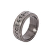 Rune-Pattern Ring for Men and Women, Antique Silver-Tone Band in 6 mm or 8 mm Width