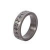 Rune-Pattern Ring for Men and Women, Antique Silver-Tone Band in 6 mm or 8 mm Width