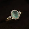 Oval Accent Ring for Women, Pale Green Center with Clear Halo and Gold-Tone Band