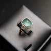 Oval Accent Ring for Women, Pale Green Center with Clear Halo and Gold-Tone Band