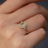 Oval Accent Ring for Women, Pale Green Center with Clear Halo and Gold-Tone Band