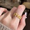 Leaf Branch Ring, Gold-Tone Copper with Textured Floral Details, Adjustable Open Band