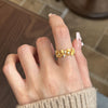 Leaf Branch Ring, Gold-Tone Copper with Textured Floral Details, Adjustable Open Band
