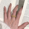 Leaf Branch Ring, Gold-Tone Copper with Textured Floral Details, Adjustable Open Band