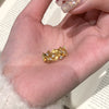 Leaf Branch Ring, Gold-Tone Copper with Textured Floral Details, Adjustable Open Band