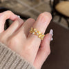 Leaf Branch Ring, Gold-Tone Copper with Textured Floral Details, Adjustable Open Band