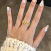 Leaf Branch Ring, Gold-Tone Copper with Textured Floral Details, Adjustable Open Band