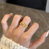 Leaf Branch Ring, Gold-Tone Copper with Textured Floral Details, Adjustable Open Band