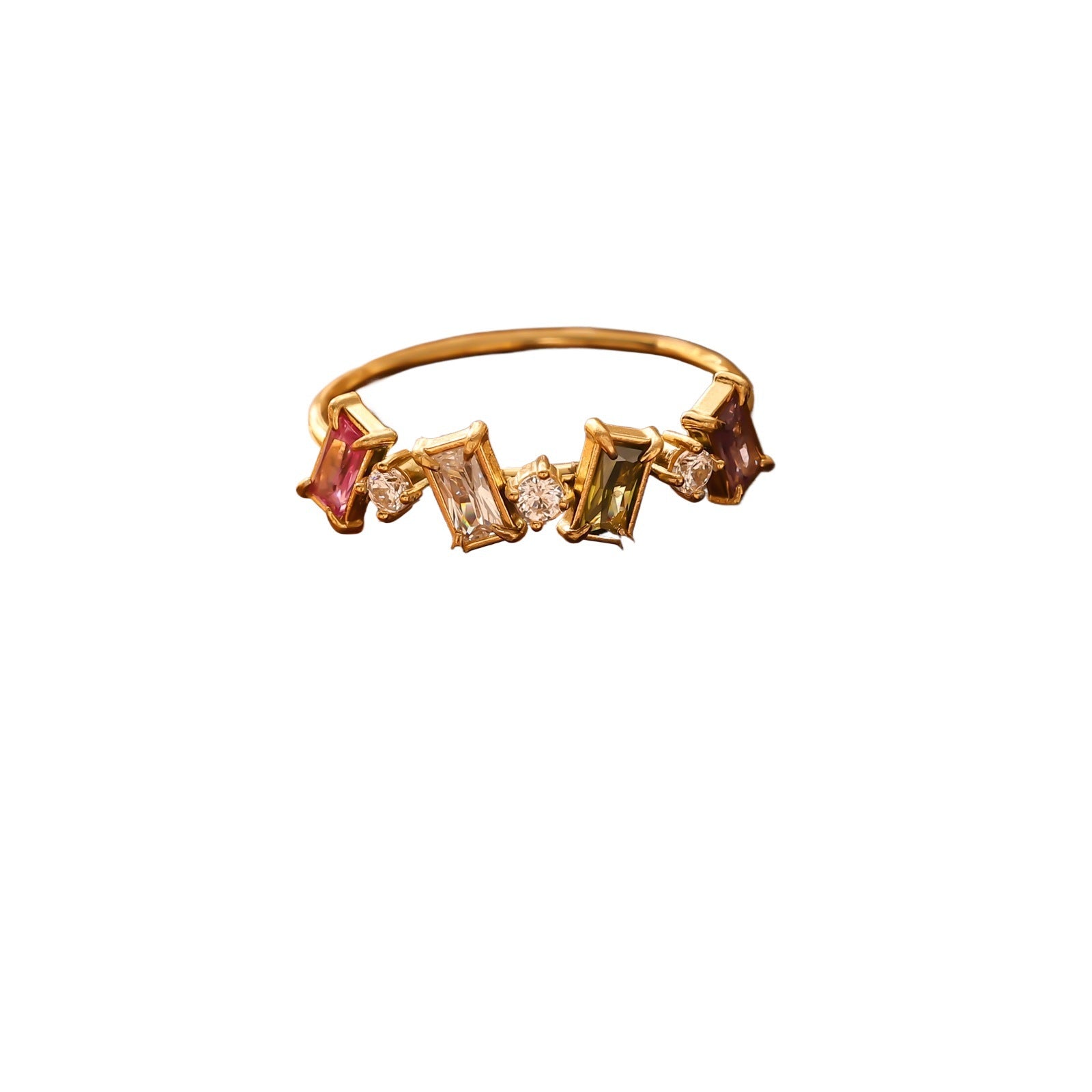 Rectangular Multicolor Accent Ring, Gold-Tone Stainless Steel, Sizes 6-8, 3 Designs