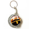 Kaaba Image Keychain, Alloy Crescent Frame with Rotating Center, 2 Designs, 9.5cm Long