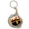 Kaaba Image Keychain, Alloy Crescent Frame with Rotating Center, 2 Designs, 9.5cm Long