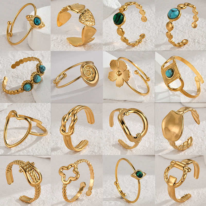 Geometric Open Rings for Women, Stainless Steel Bands with Assorted Shapes and Colored Accent Designs - Product view 1