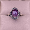 Purple Oval Cabochon Ring, Copper with Ornate Antique Silver-Tone Setting, Adjustable