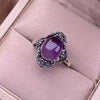 Purple Oval Cabochon Ring, Copper with Ornate Antique Silver-Tone Setting, Adjustable